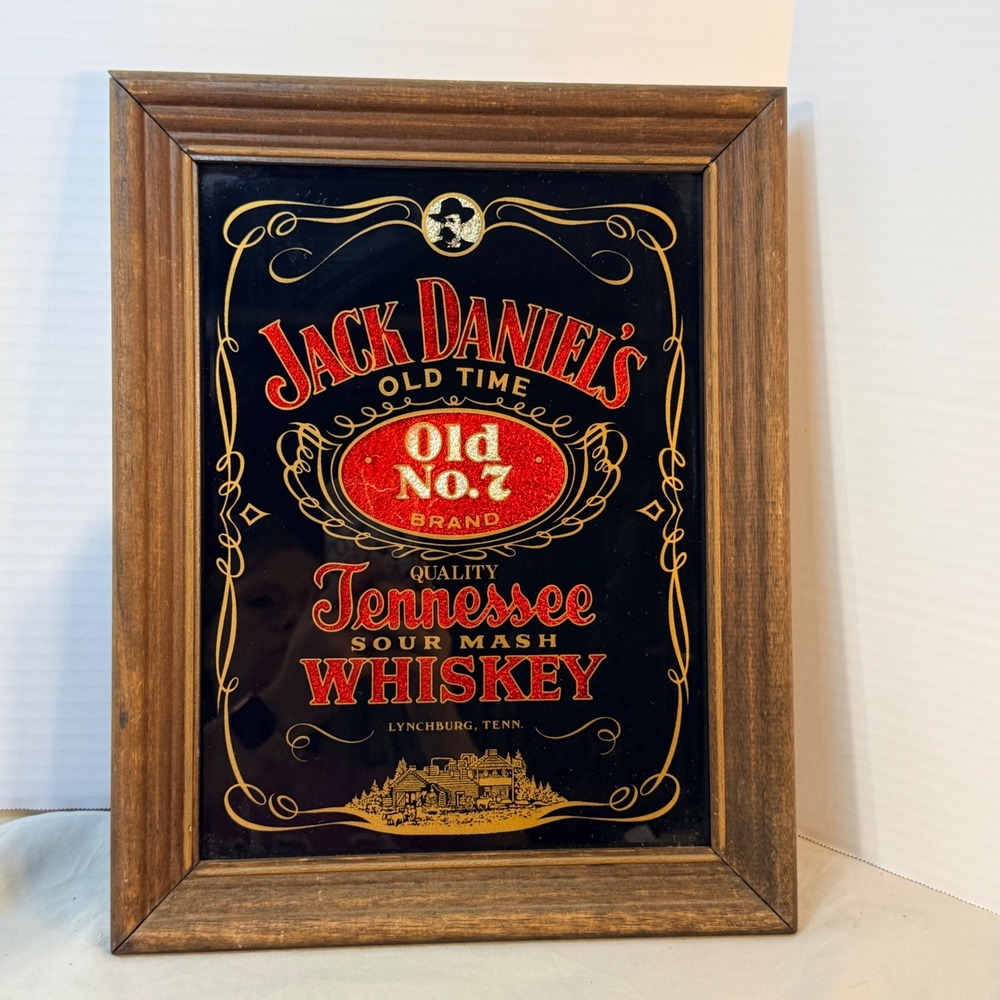 Vintage Jack Daniels Old No 7 Tennessee Whiskey Framed Bar Mirror 14.5x11.5